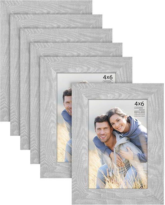 Langdon House 4x6 Picture Frames (Ash Gray, 6 Pack) Woodgrain Style, Richland Collection