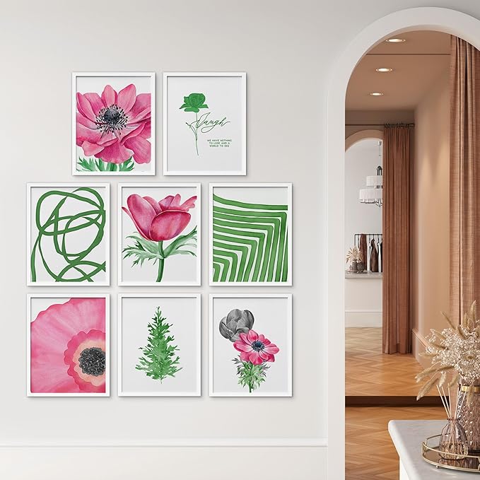 SIGNWIN Framed Poster Bathroom Decor 11"x14"x 8 White, Wall Art Room Decor Multicolor for Living Room, Bedroom, Office Pink Daisy Jungle Tropical Botanical Palm Leaf Nature Abstract Shapes