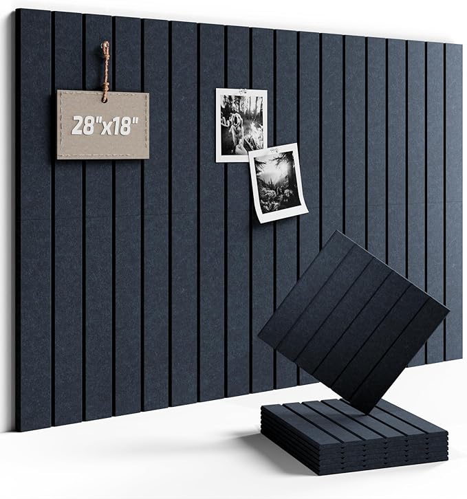 Fluxynara Felt Bulletin Board Tiles -28"x18" with 40 Adhesive Tabs, Cork Board Alternative for Office Decor, Push Pin Board Wall Organizer 6-Pack (Navy Blue)