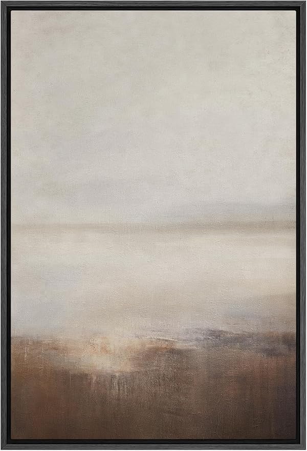 SIGNFORD Framed Canvas Print Wall Art Muted Horizon Abstract Earth Tones Illustrations Modern Art Decorative Relax/Calm for Living Room, Bedroom, Office - 16"x24" Black