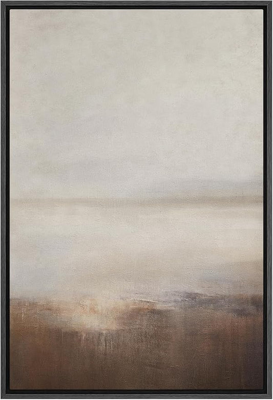 SIGNFORD Framed Canvas Print Wall Art Muted Horizon Abstract Earth Tones Illustrations Modern Art Decorative Relax/Calm for Living Room, Bedroom, Office - 16"x24" Black