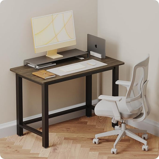 43" Home Office Desk Modern Computer Desk 43.3x23.6x29.5 inches PC Table with Thicken Frame Industrial Style Sturdy Metal Frame Furniture for Writing Gaming Rustic Brown+Black