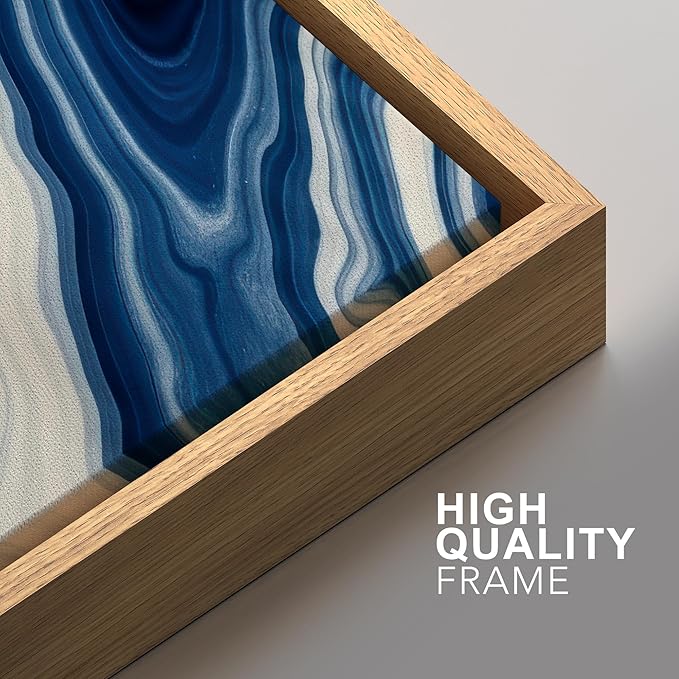 SIGNFORD Framed Wall Art Print Set Blue and Green Marble Swirl Abstract Bold Digital Art Modern Art Contemporary for Living Room, Bedroom, Office - 24"x36"x3 NATURAL
