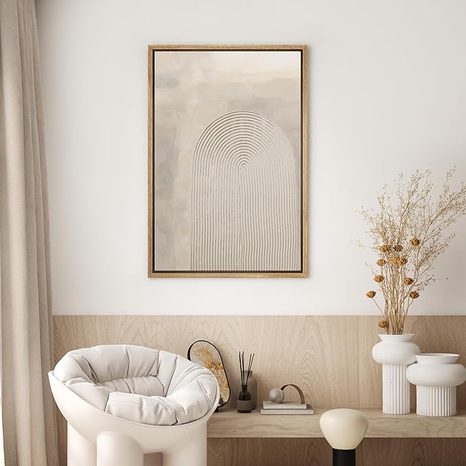 SIGNWIN Framed Canvas Print Wall Art White Geometric Paint Strokes Abstract Shapes Illustrations Modern Art Decorative Rustic Multicolor Zen for Living Room, Bedroom, Office - 24"x36" Natural