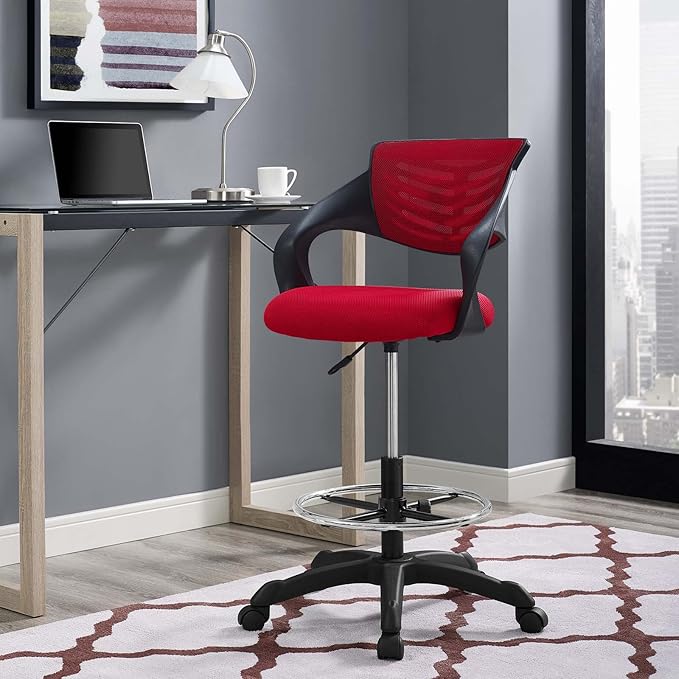 Modway Thrive Drafting Chair - Tall Office Chair for Adjustable Standing Desks in Red
