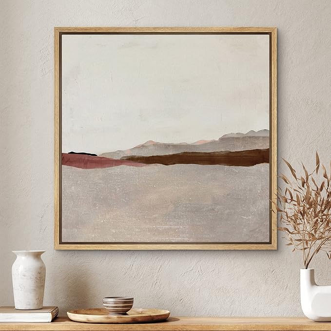 SIGNWIN Framed Canvas Print Wall Art Duotone Tan Brown Pastel Landscape Abstract Shapes Illustration Modern Art Decorative Nordic Minimal Calm/Zen for Living Room, Bedroom, Office - 24"x24" Natural