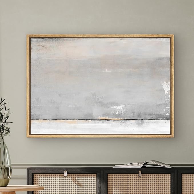 SIGNWIN Framed Canvas Print Wall Art Pastel Gray Yellow Watercolor Landscape Abstract Shape Illustrations Modern Art Decorative Contemporary Minimal for Living Room, Bedroom, Office - 16"x24" Natural
