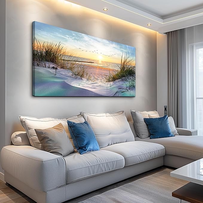Canvas Wall Art For Living Room Large Size Wall Art Decor For Bedroom Blue Ocean Beach Landscape Paintings Poster Prints Artwork Office Decorations Seascape Wall Pictures Modern Room Home Decor Works