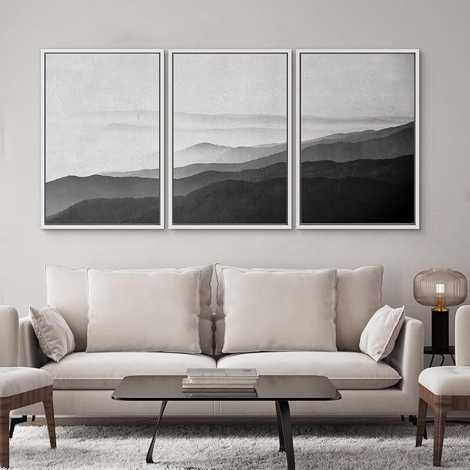 SIGNWIN Framed Canvas Print Wall Art Side of Mountain in Mist Nature Rocky Cozy Neutral Minimalism Contemporary Black and White for Living Room, Bedroom, Office - 16"x24"x3 White