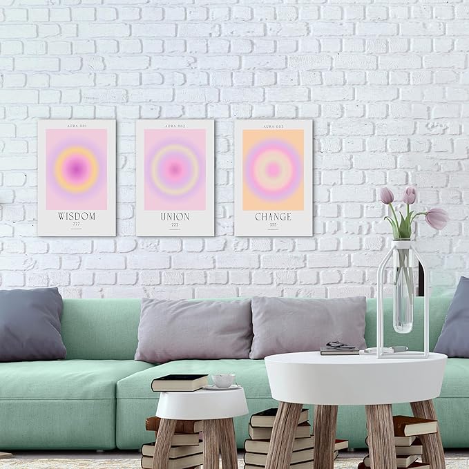 SHMAO Colorful Gradient Aura Angel Numbers Poster Canvas Wall Art for Room Aesthetic Inspirational Spiritual Wall Art Paintings Abstract Minimalist Wall Decor for Bedroom 12"x18" x 3 Pcs