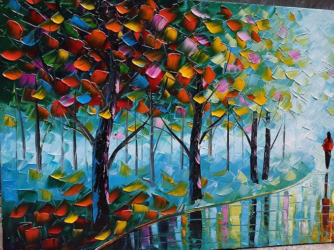 YaSheng Art -Contemporary Landscape Abstract Oil Painting On Canvas Textured Tree Painting Abstract Art Wall Paintings Handmade 3D painting Home Office Decorations Canvas Wall Art painting 24x48inch