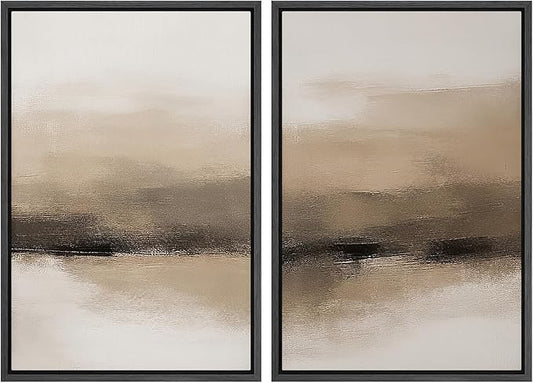 SIGNWIN Framed Canvas Print Wall Art Set Beige and Black Neutral Abstract Landscape Minimalist Illustrations Modern Art Decorative Multicolor for Living Room, Bedroom, Office - 24"x36"x2 Black