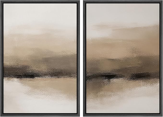 SIGNWIN Framed Canvas Print Wall Art Set Beige and Black Neutral Abstract Landscape Minimalist Illustrations Modern Art Decorative Multicolor for Living Room, Bedroom, Office - 16"x24"x2 Black