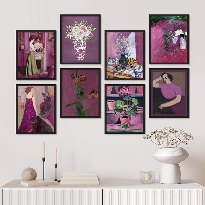SIGNWIN Framed Poster Bathroom Decor 11"x14"x 8 Black, Wall Art Room Decor Multicolor for Living Room, Bedroom, Office Pink & Purple Female Portrait & Flowers Vintage Illustrations Bohemian