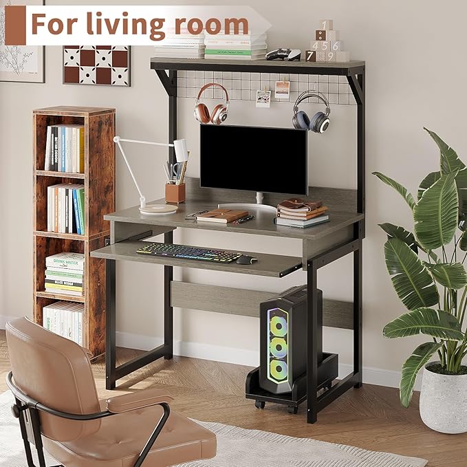 ALISENED 31.5" Small Computer Desk with Hutch, Office Desk Study Table Writing Desk Workstation PC Table for Home Office, Space Saving Design