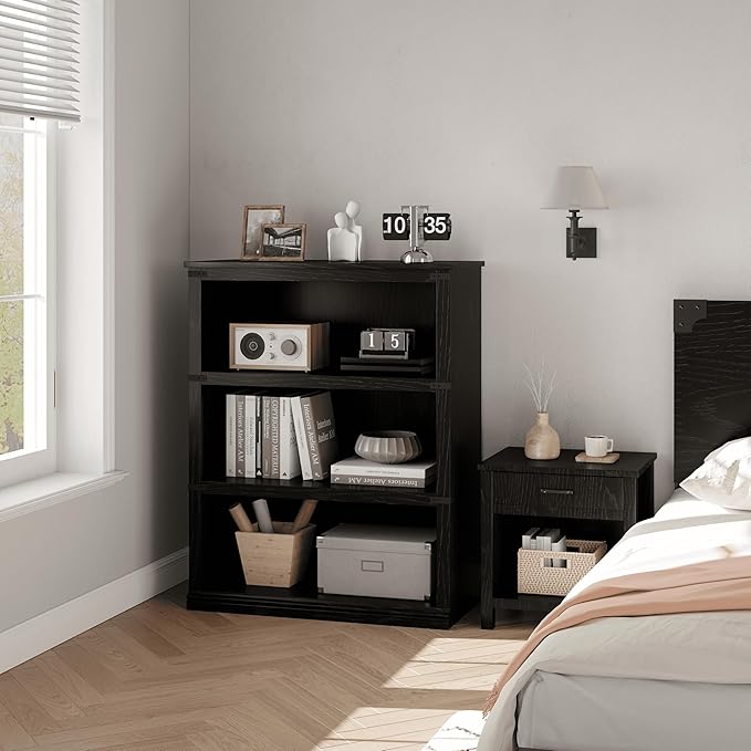 GarveeHome 5 Tier Farmhouse Bookcase, 67.4" Tall Book Shelf with Storage, Wooden Bookshelves 5 Shelf Display Shelves for Home Office(67.4" H x 31.5" W x 12.8" D) (Black, 40.0" H x 31.5" W x 12.2" D)