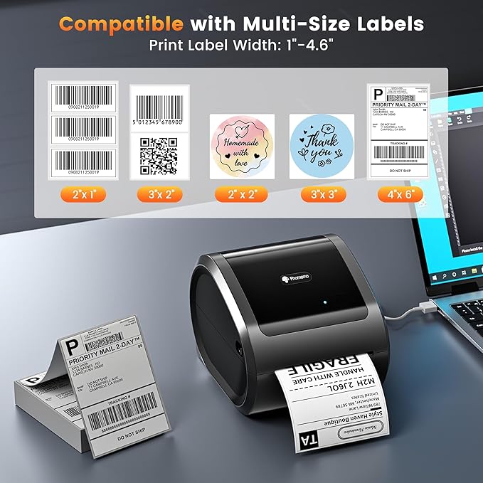 Phomemo D520BT Thermal Printer, 4x6 Shipping Label Printer for Small Business, Desktop Thermal Label Printers for Shipping Packages, Compatible with Amazon, Shopify, USPS, Grey
