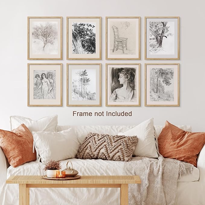 SIGNWIN Adhesive Canvas Poster Bathroom Decor 11"x14"x 8, Wall Art Room Decor Multicolor for Living Room, Bedroom, Office Black White Forest Landscape Female Portrait Vintage Illustrations Bohemian