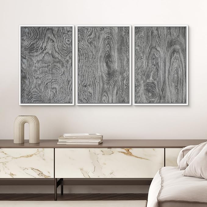 SIGNWIN Framed Canvas Print Wall Art Set Dark Wood Grain Texture Rustic Modern Natural Pattern Illustrations Modern Art Decorative Abstract for Living Room, Bedroom, Office - 16"x24"x3 White