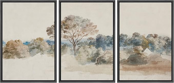 SIGNFORD Framed Wall Art Print Set Pastoral Elegance Soft Watercolor Trees and Fields Illustrations Modern Decorative Multicolor Relax/Calm Chic for Living Room, Bedroom, Office - 16"x24"x3 Black
