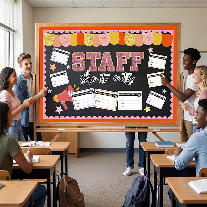 Bulletin Board Decoration Kit Staff Shout Out Bulletin Board Set with 20 Pcs Shout Out Appreciation and Recognition Cutouts for Office Appreciation Wall Door
