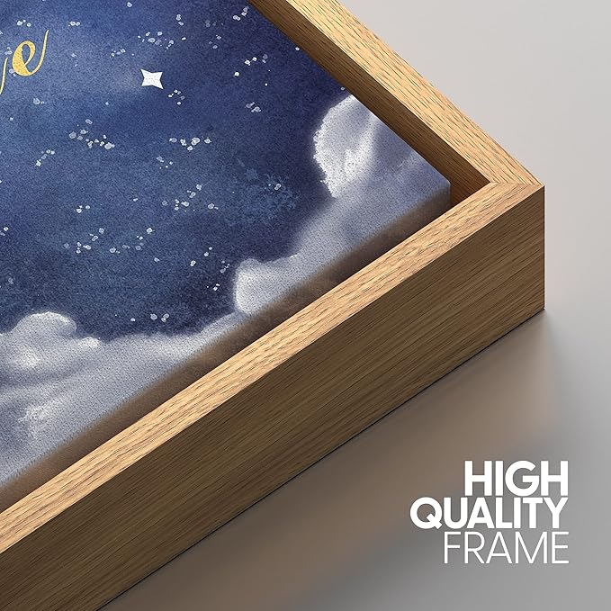 IDEA4WALL Framed Canvas Print Wall Art Peace Watercolor Galaxy with Silver Moon Astronomy & Space Sky Illustrations Modern Art Glam Colorful Ultra for Living Room, Bedroom, Office - 16"x24" NATURAL