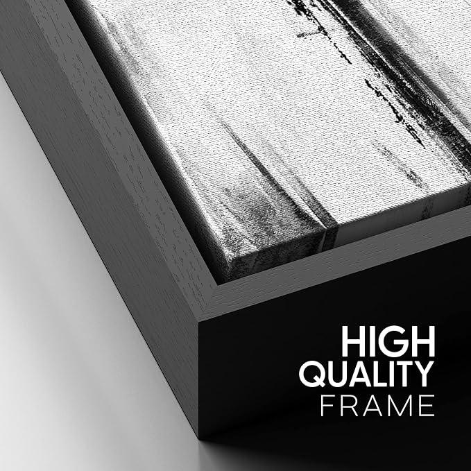 SIGNFORD Framed Canvas Print Wall Art White Brushstrokes on Black Background Abstract Shapes Illustrations Minimalism Alternative Edgy Dark for Living Room, Bedroom, Office - 16"x24" Black