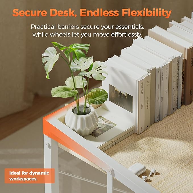 Mericonia 48 inch Rolling Computer Desk with Wheels, Gaming Desk for Small Spaces, Modern Simple Style Table for Home Office, Study Writing Table