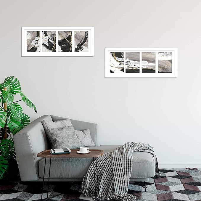 Egofine 8x20 Picture Frames Set of 2, with 4 Opening for 4x6 Pictures, Display Multiple 4x6 Pictures, Wood Collage Frame Covered by Plexiglass Wall Mounting Horizontal or Vertical, White