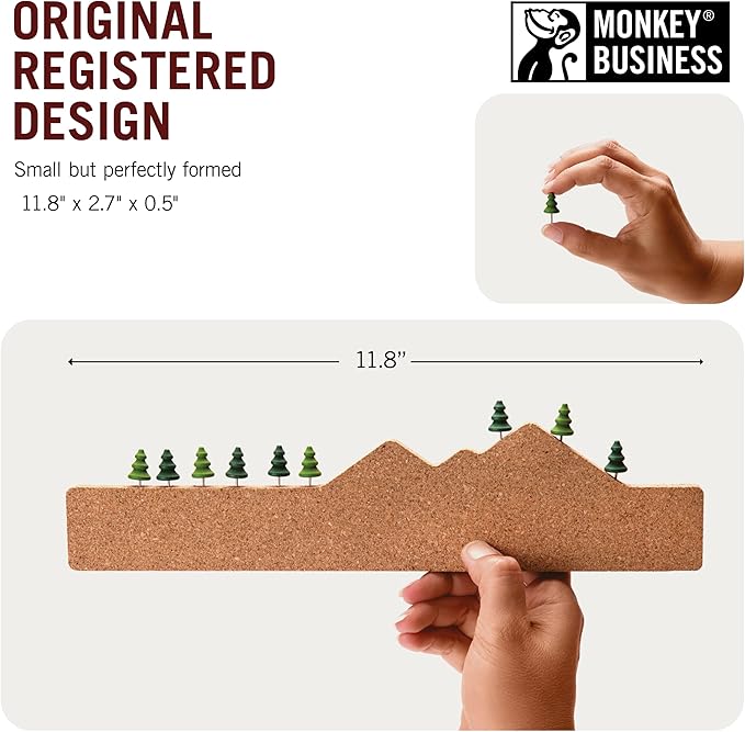 Monkey Business Memo Mountain 3 Cork Board Strips - Corkboard Pin Boards with Mountain Scene Pushpins, Office Accessories, Cute Cork Boards for Walls