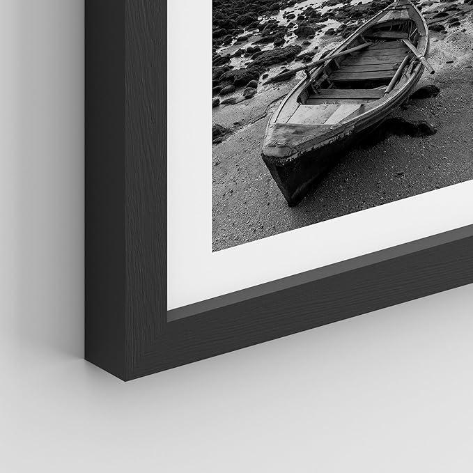 SIGNWIN Framed Poster Wall Art Set of Black & White Ocean Beach Seascape Nature Wilderness for Living Room, Bedroom, Office - 12"x16"x 8 Black