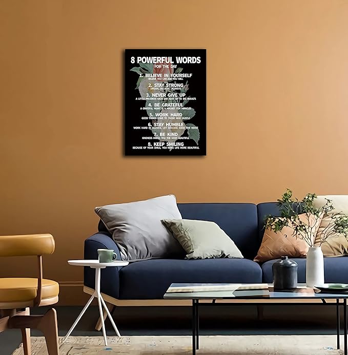 8 Rules Of Life Canvas Decoration Painting, Suitable For Office, School, Library,Home (29x38cm) Framed (rose-8)