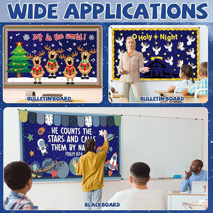 Blue Night Sky Bulletin Board Roll Reusable Waterproof Erasable Outer Space Non-Woven Fabric Bulletin Board Not Easy to Fade Wrinkle Resistant Galaxy Poster for Classroom Decor Wrap Craft 15.5" x40ft