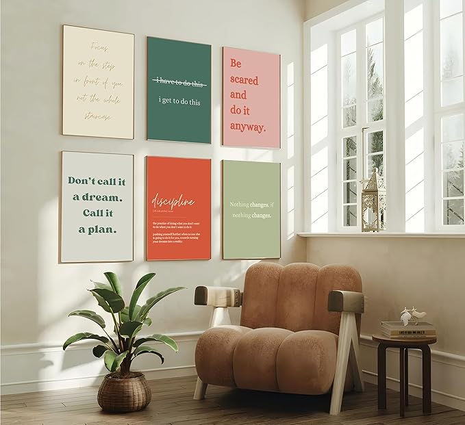 6Pcs Motivational Wall Art Inspiring Teamwork Posters Prints Inspirational Workplace Pictures Office Positive Quotes Canvas Wall Decor for Bedroom Living Room Home Office 8x10in Unframed