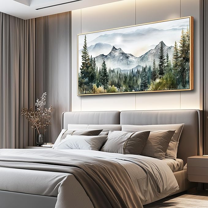 hyidecorart Large Wall Art For Living Room Wood Framed Canvas Wall Decorations For Bedroom Office Wall Decor Abstract Mountain Scenery Paintings Pictures Artworks Ready To Hang Home Decoration
