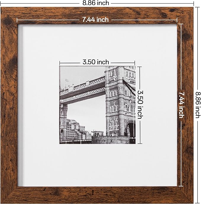 eletecpro 8x8 Picture Frames Set of 9 Classic Gallery Wall Frame Set Displays 4x4 Photo with Mat or 8x8 without Mat, Square Picture Frames Collage Wall Decor, Rustic Brown Modern Home Decor for