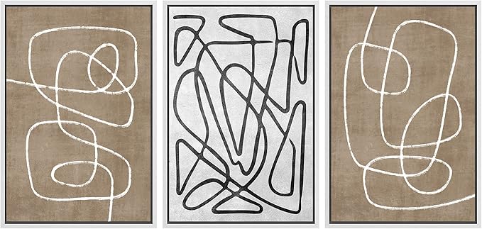 SIGNWIN Framed Canvas Print Wall Art Set Geometric Mid-Century Sketches Graffiti & Street Art Abstract Illustrations Modern Art Decorative Nordic for Living Room, Bedroom, Office - 16"x24"x3 White