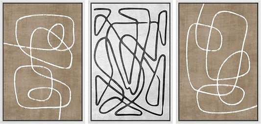 SIGNWIN Framed Canvas Print Wall Art Set Geometric Mid-Century Sketches Graffiti & Street Art Abstract Illustrations Modern Art Decorative Nordic for Living Room, Bedroom, Office - 24"x36"x3 White