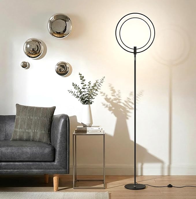Brightech Eclipse Dimmable LED Floor Lamp, Modern Torchiere Floor Lamp for Living Rooms & Offices – Super Bright Tall Lamp with Dimmable Options for Reading, Standing Lamp Living Room Décor - Black