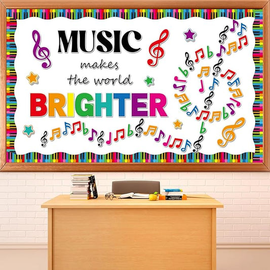 gisgfim Back to School Bulletin Board Decorations Music Notes Paper Cutouts Music Makes World Brighter Musical Notes Classroom Decors Musical Themed Bulletin Board Set for Kids Students Decor Supplies