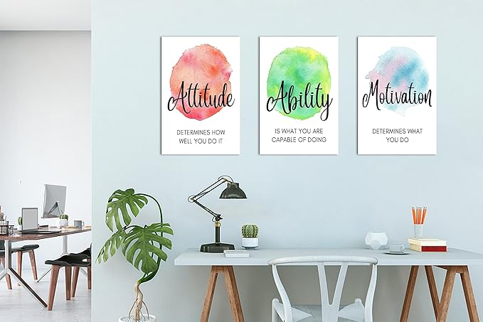 3 Piece Motivational Quotes Abstract Watercolor Canvas Print Pictures Wall Decor, Men Women Inspirational Framed Artwork Home Office Decor 16"x24" x 3 Pcs