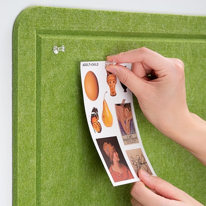 Bulletin Board, 24 x 18 inches Felt Board Decorative Pin Board, Cork Board Alternative for Wall, Foldable Photo Board Self-Adhesive Vision Board with 20 Pushpins - Foliage Green