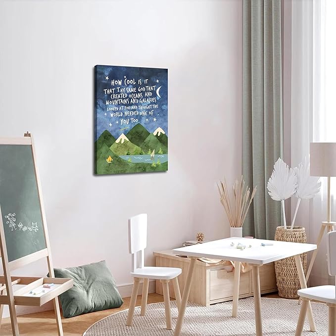Same God Creation Canvas Wall Art – Framed Nursery Mountain Wall Decor, Inspirational Canvas Prints, Baptism, Adoption, First Communion Gifts for Boys and Girls – 12x16in