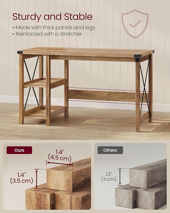 VASAGLE Computer Desk, Home Office Desk with Storage Shelves on Right or Left, Farmhouse, for Work Study Gaming Writing, 23.6 x 47.2 x 29.5 Inches, Honey Brown ULWDAM090T41