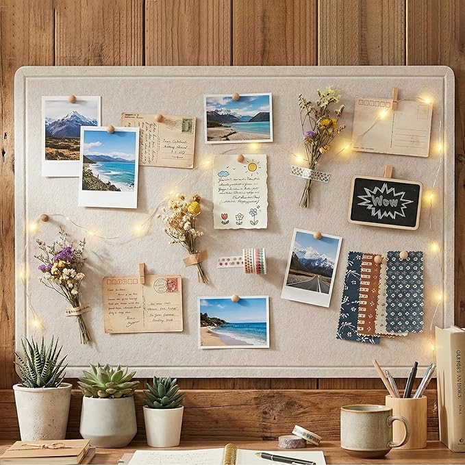 AKTOP Cork Bulletin Board 36" x 48", Large Foldable Felt Notice Pin Board for Wall, Decorative CorkBoard Photo Display Board with Self-Adhesive Tape for Office, School & Home, 25 Pushpins, Latte