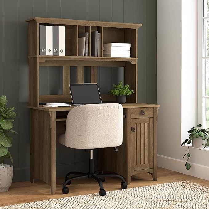Bush Furniture Salinas Computer Desk with Hutch | Study Table with Drawers, Cabinets & Pullout Keyboard/Laptop Tray | Modern Home Office Desk in Reclaimed Pine | Work Desk with Storage