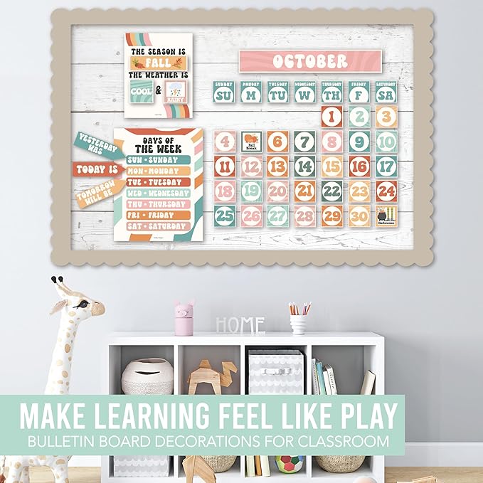 Hadley Designs Classroom Calendar Set Bulletin Board Decorations - Colorful School Calendar for Classroom Decor, Kindergarten Preschool Elementary Teacher Must Haves, Homeschool & Daycare Essentials