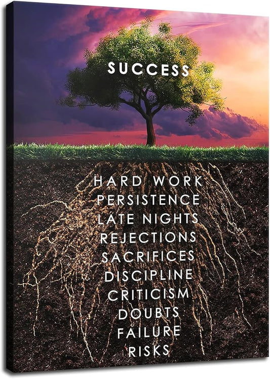 Generic Success Tree Inspirational Wall Art Inspiring Canvas Prints Entrepreneur Quotes Poster Print Artwork Office Decoration Living Room Bedroom Ready to Hang[18 W x 24 H]