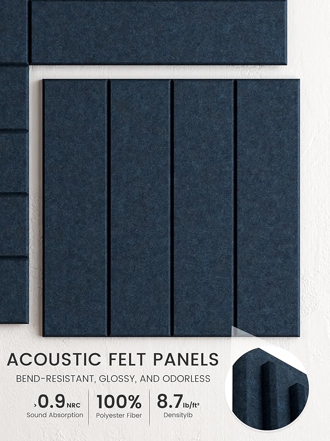 Bumusty Large Cork Board Alternative-36 x 24" Felt Bulletin Board Tiles, with 30 Pushpins, 40 Adhesive Tabs, 6-Pack Slat Wall Paneling, Cork Boards for Office Push Pin Board Felt Board-Navy Blue