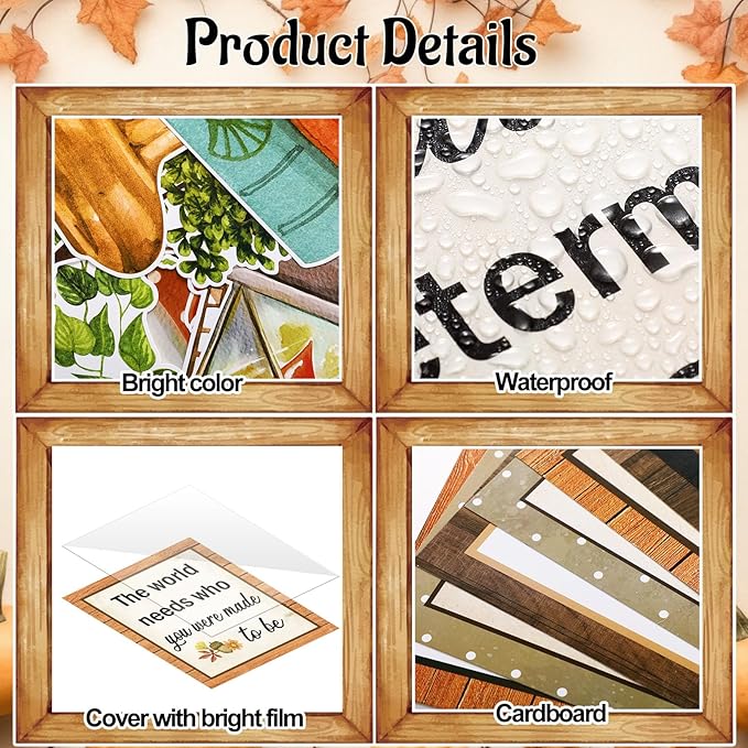 Qilery Bookshelf Bulletin Board Set, Motivational Words of Wisdom Cutouts for Classroom Decor, Rustic Boho Library Reading Nook Wall Posters, Inspirational Teacher Supplies for Back to School